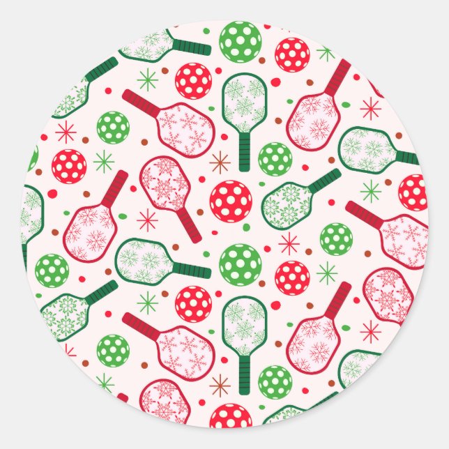 Pegatina Redonda Christmas Red and Green Pickleball Paddles  (Anverso)