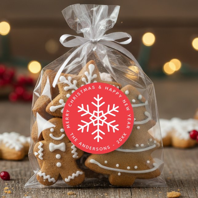 Pegatina Redonda Christmas Red and White Snowflake Winter Holidays (Subido por el creador)