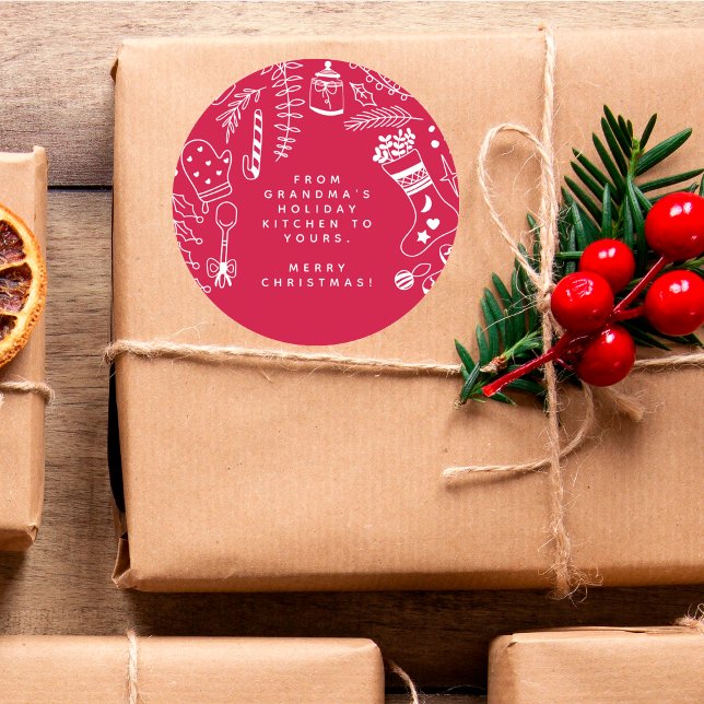 Pegatina Redonda Christmas Red Cheer Holiday Baking Hand Drawn (Subido por el creador)