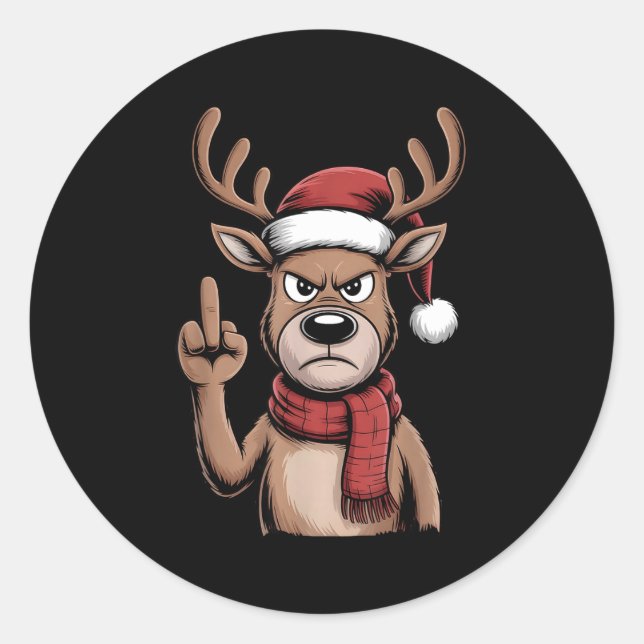 Pegatina Redonda Christmas Reindeer Middle Finger Sarcastic Xmas Fu (Anverso)