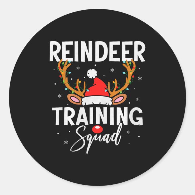 Pegatina Redonda Christmas Running Team Funny Reindeer Training Squ (Anverso)