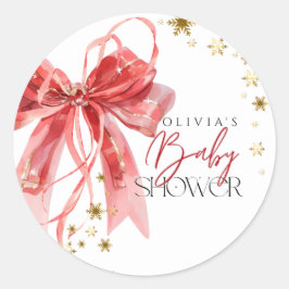 Pegatina Redonda Christmas Santa Baby Red and Gold Baby Shower
