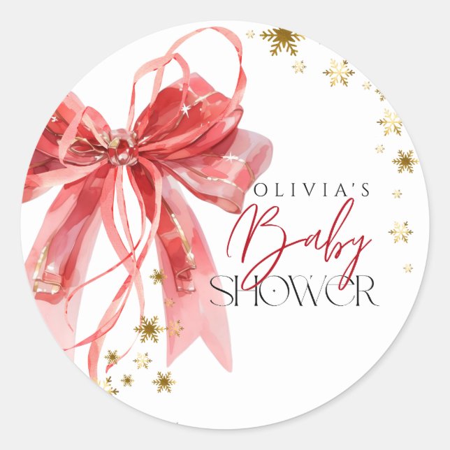 Pegatina Redonda Christmas Santa Baby Red and Gold Baby Shower (Anverso)