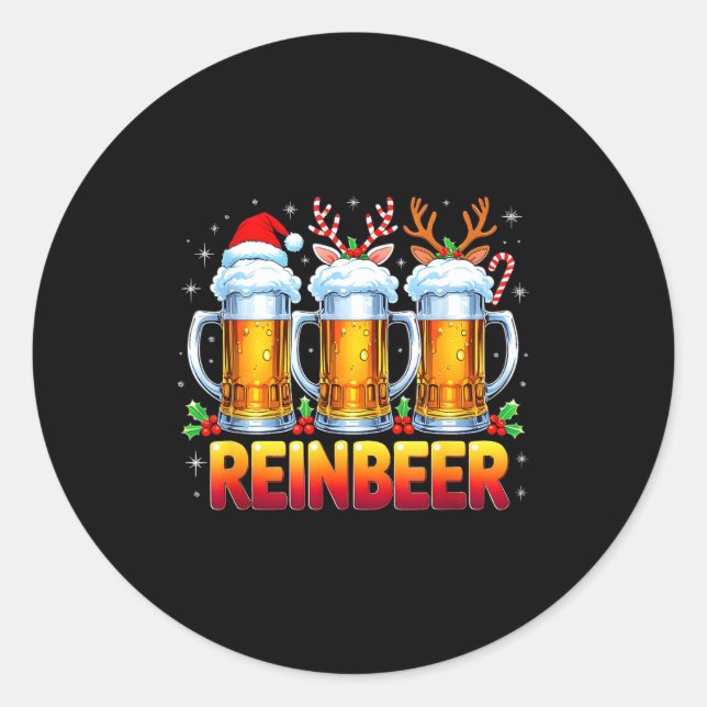 Pegatina Redonda Christmas Santa Beer Lovers Funny Drinking Trend N (Anverso)