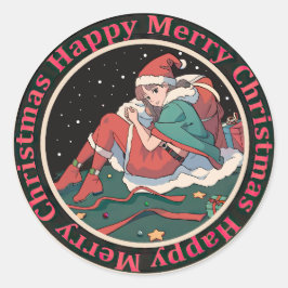 Pegatina Redonda Christmas Santa Girl