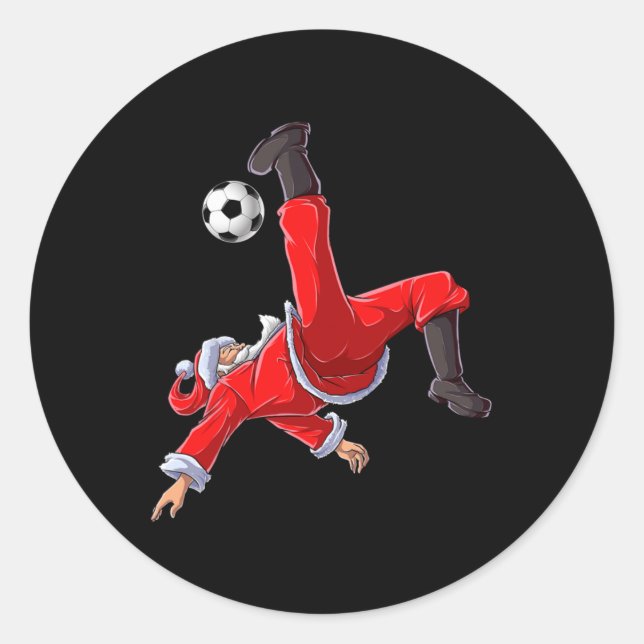 Pegatina Redonda Christmas Santa Soccer Bicycle Kick Xmas Boys Men  (Anverso)