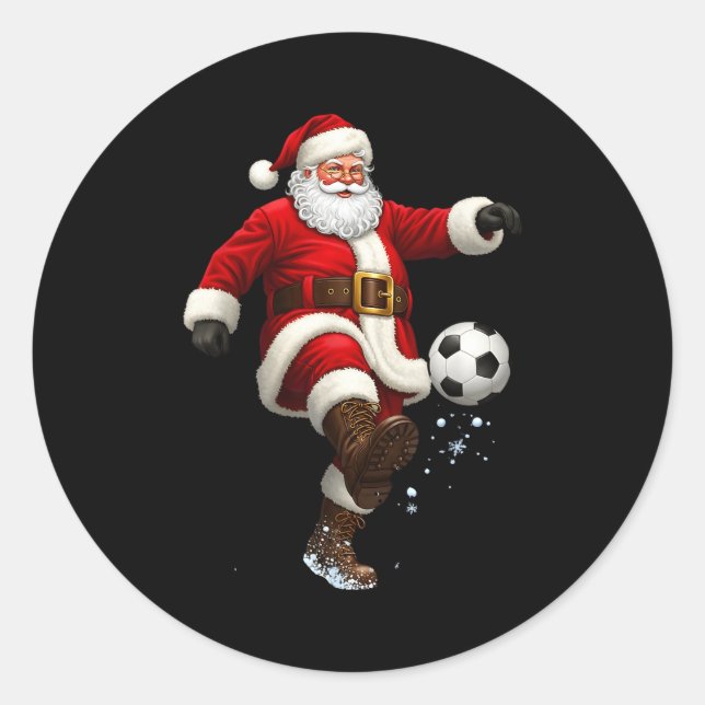 Pegatina Redonda Christmas Santa Soccer Player Football Festive Mer (Anverso)