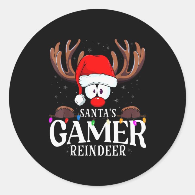 Pegatina Redonda Christmas Santa's Gamer Reindeer Matching X-mas  (Anverso)
