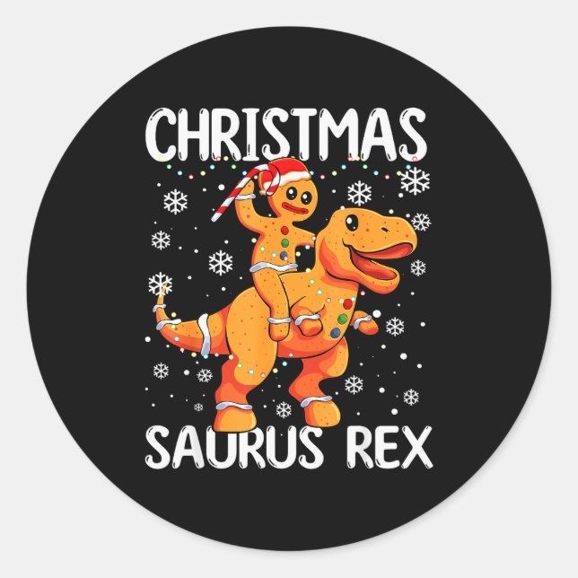 Pegatina Redonda Christmas Saurus Rex Gingerbread Man Cookie Trex B (Anverso)