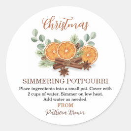 Pegatina Redonda Christmas Simmering Potpourri Personalized