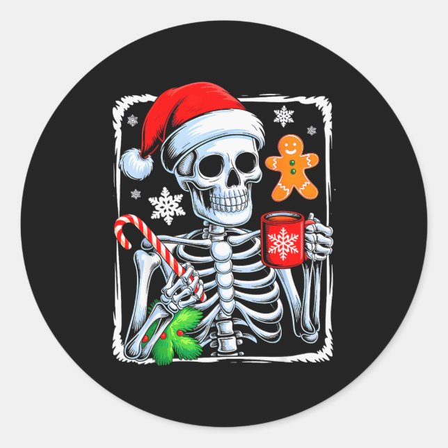 Pegatina Redonda Christmas Skeleton Hot Chocolate Funny Xmas Men Wo (Anverso)