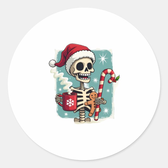 Pegatina Redonda Christmas Skeleton Hot Chocolate Xmas Men Women Ki (Anverso)