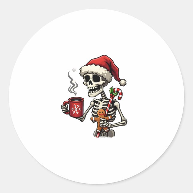 Pegatina Redonda Christmas Skeleton Hot Chocolate Xmas Men Women Ki (Anverso)
