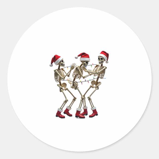 Pegatina Redonda Christmas Skeleton Santa Dancing Lights (2) (Anverso)