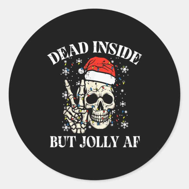 Pegatina Redonda Christmas Skull Peace Dead Inside But Jolly Xmas M (Anverso)