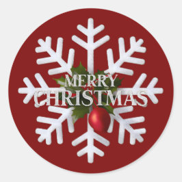 Pegatina Redonda Christmas Snowflake And Shy Red Berry