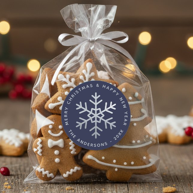 Pegatina Redonda Christmas Snowflake Navy Blue Faux Silver Elegant  (Subido por el creador)