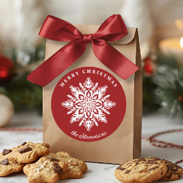 Pegatina Redonda Christmas Snowflake Red Custom Holiday