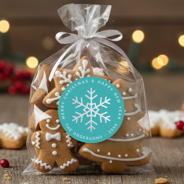 Pegatina Redonda Christmas Snowflake Teal Elegant Faux Silver Foil  (Subido por el creador)