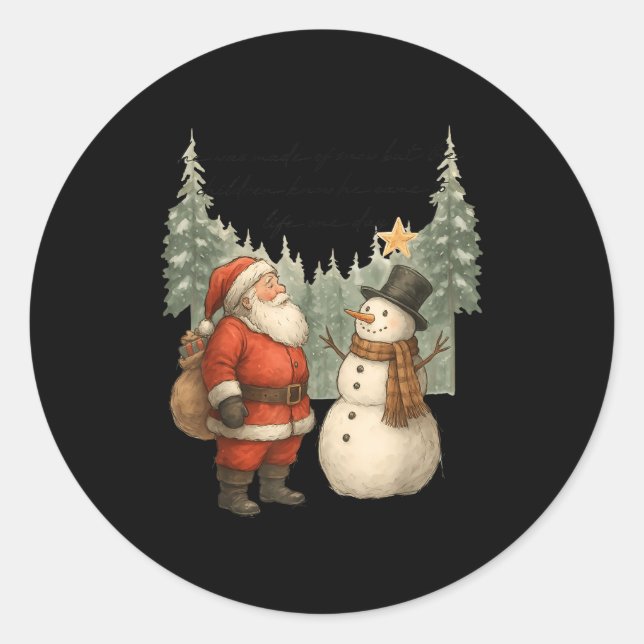 Pegatina Redonda Christmas Snowman And Santa He Was Made Snow  (Anverso)