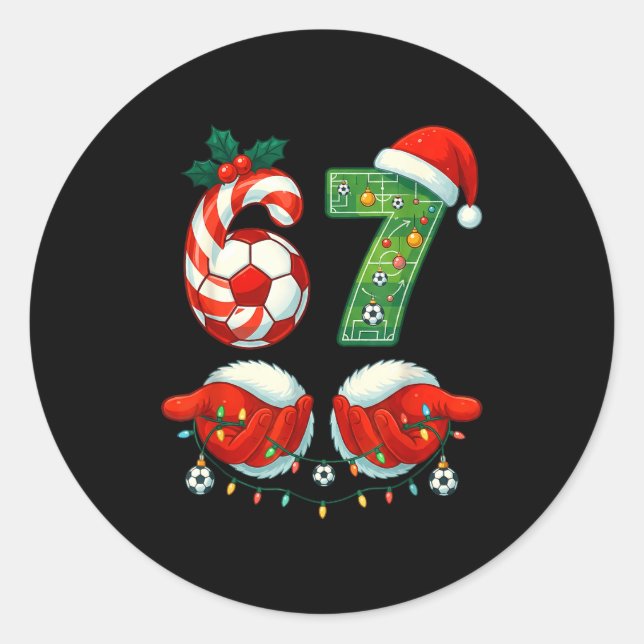 Pegatina Redonda Christmas Soccer Drip Number 67 Boys Soccer Player (Anverso)