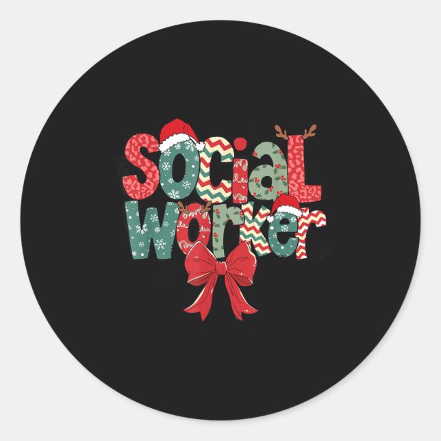 Pegatina Redonda Christmas Social Worker Retro Xmas Tis The Season  (Anverso)