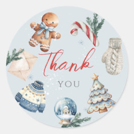 Pegatina Redonda Christmas Soft Winter First Birthday Thank You