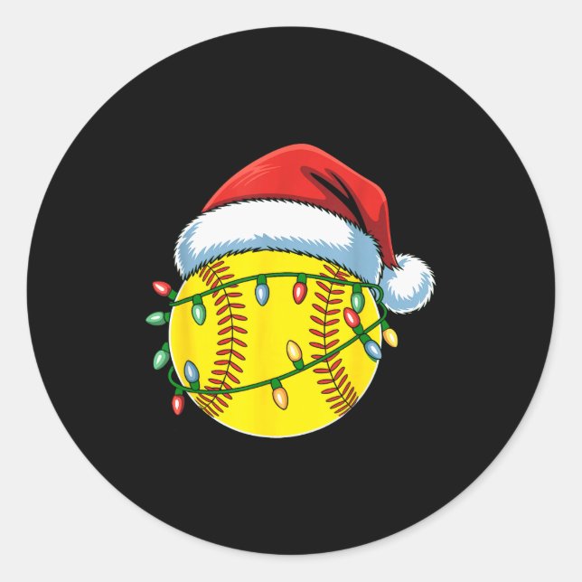 Pegatina Redonda Christmas Softball Ball Santa Hat Softball Xmas Li (Anverso)