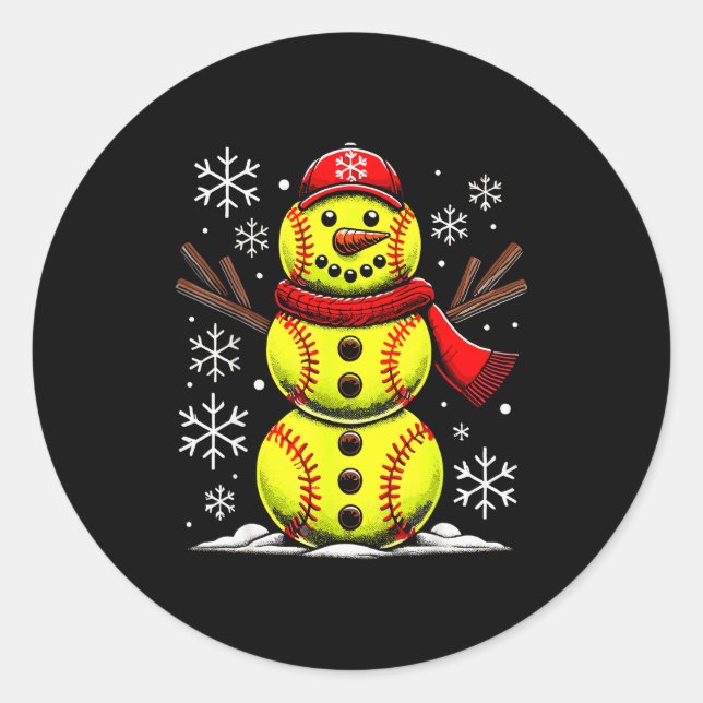 Pegatina Redonda Christmas Softball Snowman Girls, Softball Christm (Anverso)