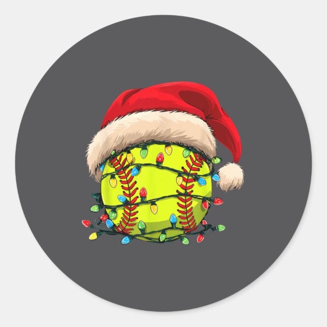 Pegatina Redonda Christmas Softball Xmas Santa Srts Hat Mens Womens (Anverso)