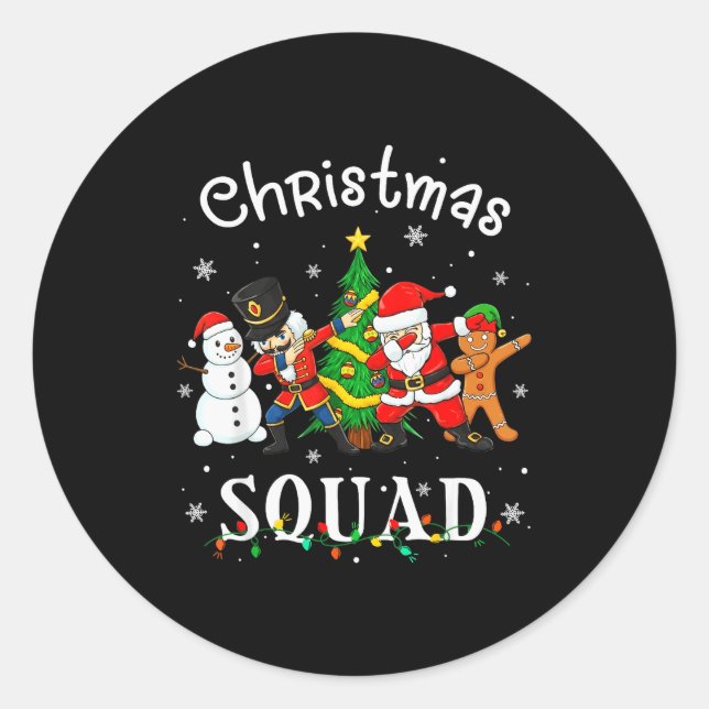 Pegatina Redonda Christmas Squad Santa Dabbing Elf Family Matching  (Anverso)
