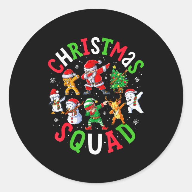 Pegatina Redonda Christmas Squad Santa Dabbing Elf Family Matching  (Anverso)