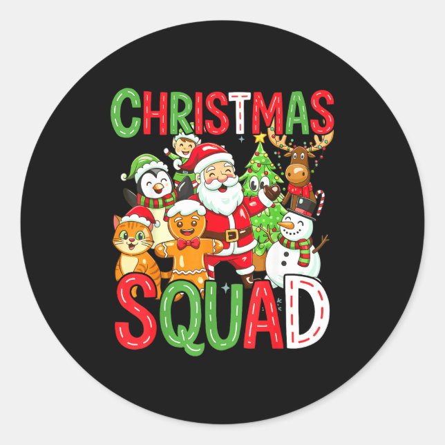 Pegatina Redonda Christmas Squad Santa Family Matching Xmas  (Anverso)