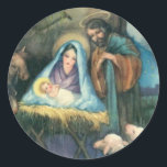 PEGATINA REDONDA CHRISTMAS STICKER - ESCENA NATIVA<br><div class="desc">El diseño para esto,  en mi opinión,  es inusualmente de alta calidad incluso para una tarjeta victoriana,  pero de ahí viene. Es,  por supuesto,  la escena de la Natividad en el primer día de Navidad.</div>