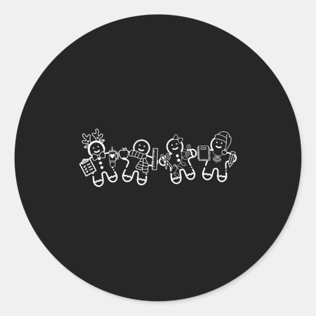 Pegatina Redonda Christmas Teacher Cute Gingerbread Cookies Funny H (Anverso)