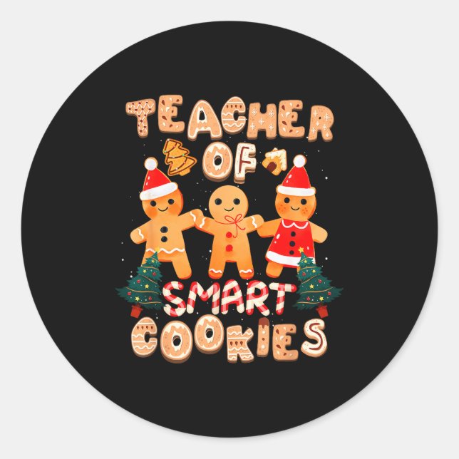 Pegatina Redonda Christmas Teacher Cute Gingerbread Cookies Funny H (Anverso)