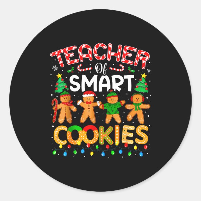 Pegatina Redonda Christmas Teacher Of Smart Cookies Funny Cute Ging (Anverso)