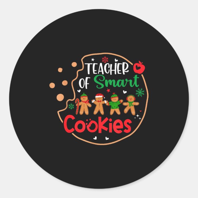 Pegatina Redonda Christmas Teacher Of Smart Cookies Funny Cute Ging (Anverso)