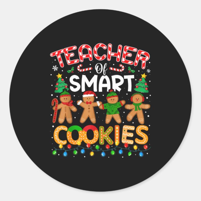 Pegatina Redonda Christmas Teacher Of Smart Cookies Funny Cute Ging (Anverso)