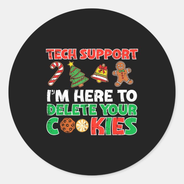 Pegatina Redonda Christmas Tech Suprt Delete Cookies Funny Xmas Men (Anverso)
