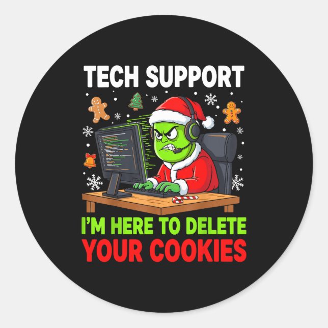 Pegatina Redonda Christmas Tech Suprt Here To Delete Cookies Holida (Anverso)