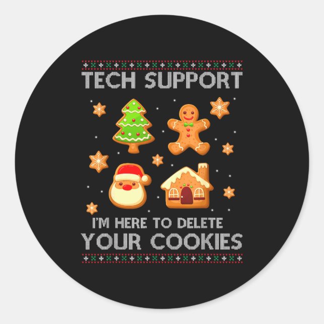 Pegatina Redonda Christmas Tech Suprt Here To Delete Cookies Ugly S (Anverso)