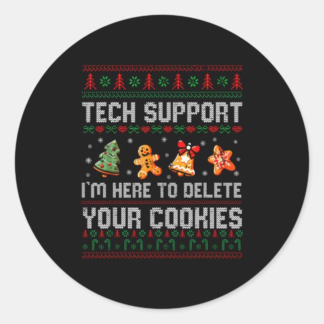Pegatina Redonda Christmas Tech Suprt Here To Delete Cookies Xmas M (Anverso)