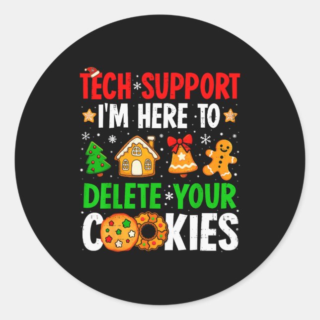 Pegatina Redonda Christmas Tech Suprt Here To Delete Cookies Xmas M (Anverso)