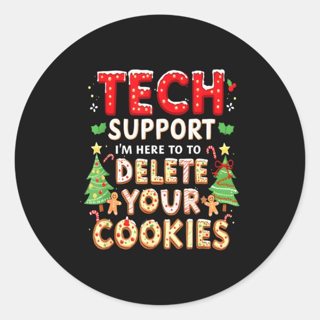 Pegatina Redonda Christmas Tech Suprt Here To Delete Cookies Xmas M (Anverso)