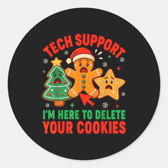 Pegatina Redonda Christmas Tech Suprt Here To Delete Cookies Xmas M (Anverso)