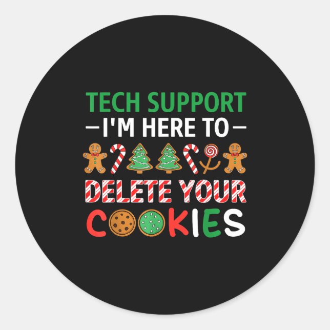 Pegatina Redonda Christmas Tech Suprt Here To Delete Cookies Xmas M (Anverso)