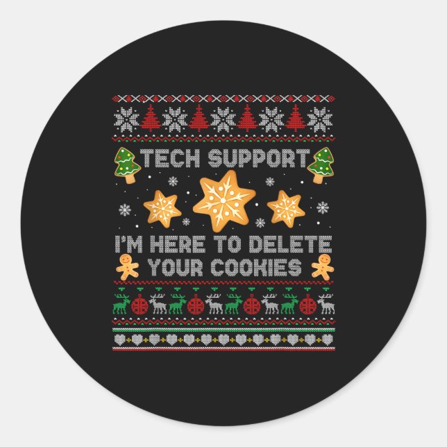 Pegatina Redonda Christmas Tech Suprt Here To Delete Cookies Xmas P (Anverso)