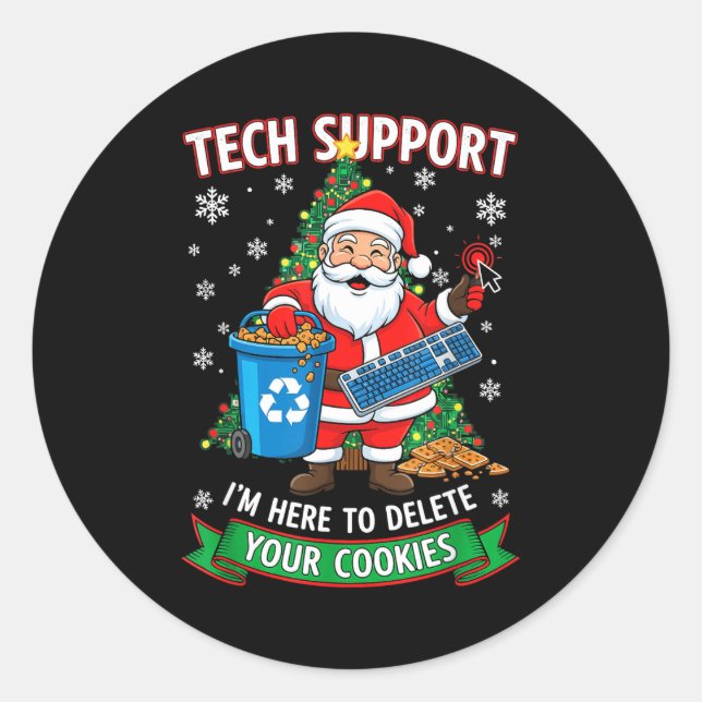 Pegatina Redonda Christmas Tech Suprt Here To Delete Funny Cookies  (Anverso)