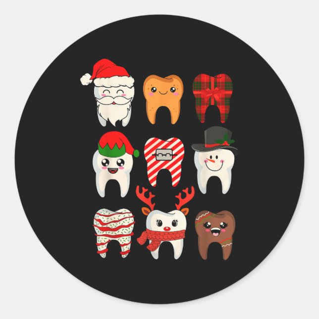 Pegatina Redonda Christmas Teeth Dentist Xmas Reindeer Santa Squad  (Anverso)
